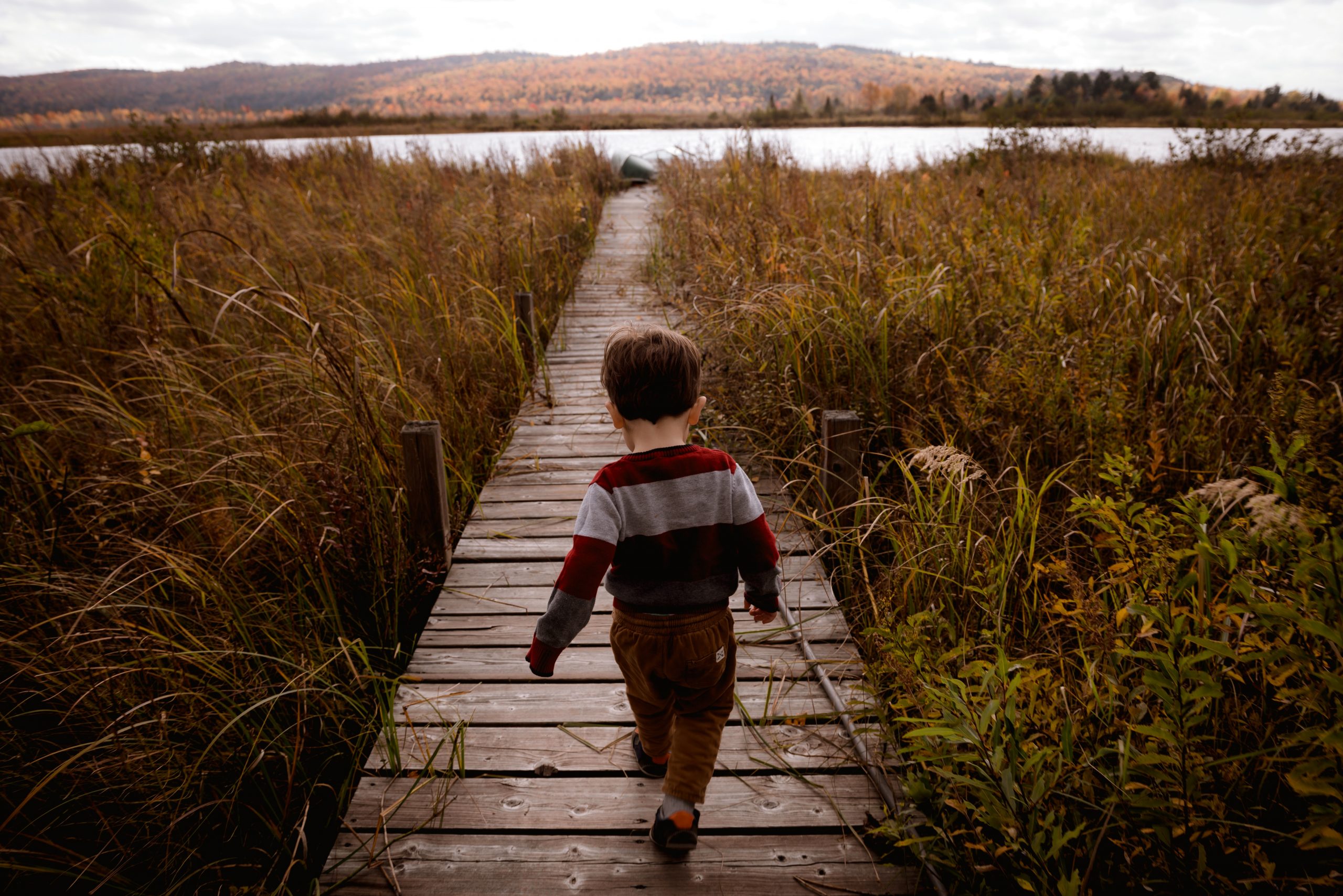Child walking a path towards water